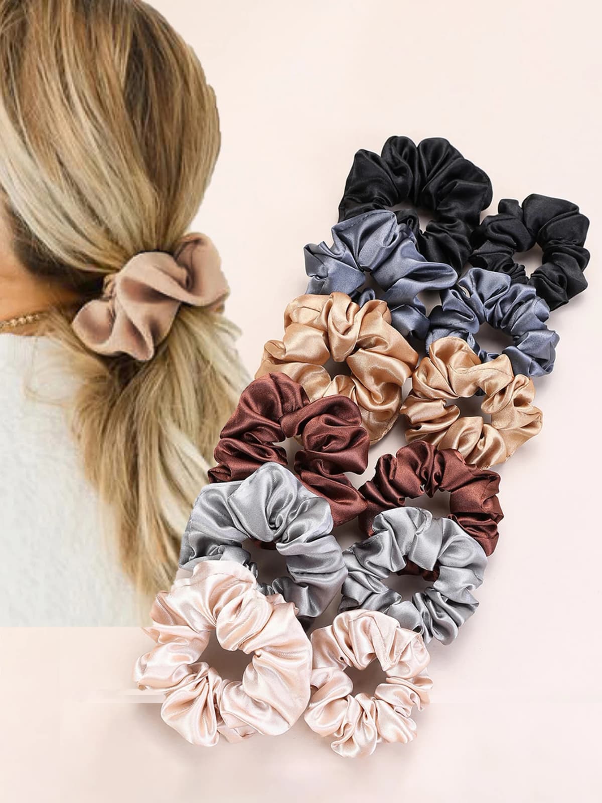 12pcs Multiple Mixed Color Outfits for Women Fashionable and Bright Satin Large Intestine Hair Rings High Elasticity Comfortable