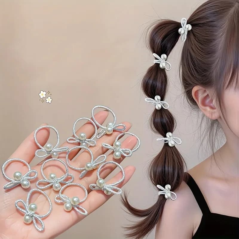 5/10/20PCS Girl's Sweet Silver Headband, Colorful Bow Tie, Elastic and Undamaged Headband, Cute Hair Accessory, Small Headband