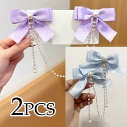 Sweet Princess Style Pink Pearls Chain Bow Hair Clip Women Children's Cute Back Head Hairpins Hair Clips Girls Hair Accessories