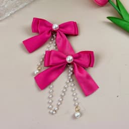 Sweet Princess Style Pink Pearls Chain Bow Hair Clip Women Children's Cute Back Head Hairpins Hair Clips Girls Hair Accessories