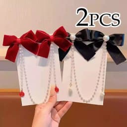 Sweet Princess Style Pink Pearls Chain Bow Hair Clip Women Children's Cute Back Head Hairpins Hair Clips Girls Hair Accessories