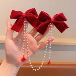 Sweet Princess Style Pink Pearls Chain Bow Hair Clip Women Children's Cute Back Head Hairpins Hair Clips Girls Hair Accessories