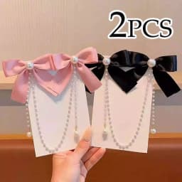 Sweet Princess Style Pink Pearls Chain Bow Hair Clip Women Children's Cute Back Head Hairpins Hair Clips Girls Hair Accessories