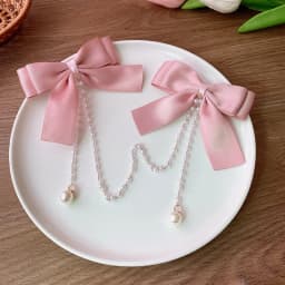 Sweet Princess Style Pink Pearls Chain Bow Hair Clip Women Children's Cute Back Head Hairpins Hair Clips Girls Hair Accessories
