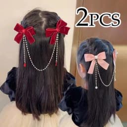 Sweet Princess Style Pink Pearls Chain Bow Hair Clip Women Children's Cute Back Head Hairpins Hair Clips Girls Hair Accessories