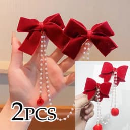 Sweet Princess Style Pink Pearls Chain Bow Hair Clip Women Children's Cute Back Head Hairpins Hair Clips Girls Hair Accessories