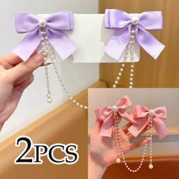 Sweet Princess Style Pink Pearls Chain Bow Hair Clip Women Children's Cute Back Head Hairpins Hair Clips Girls Hair Accessories
