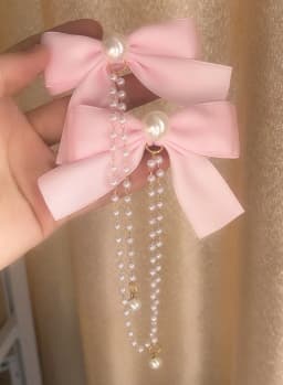 Sweet Princess Style Pink Pearls Chain Bow Hair Clip Women Children's Cute Back Head Hairpins Hair Clips Girls Hair Accessories