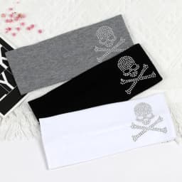 SKull Design Retro Street Punk Style Rhinestone Hair Strap Hot Girls Elastic Wide Edge Hairband Sports Anti Sweating Headband