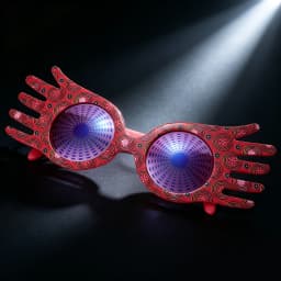 Novelty Hand Shape Masquerade Glasses Red Swirl Print Frame Purple Lens Funny Decorative Eyewear For Ball, Carnival And Costume