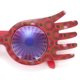 Novelty Hand Shape Masquerade Glasses Red Swirl Print Frame Purple Lens Funny Decorative Eyewear For Ball, Carnival And Costume