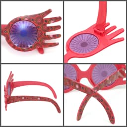 Novelty Hand Shape Masquerade Glasses Red Swirl Print Frame Purple Lens Funny Decorative Eyewear For Ball, Carnival And Costume