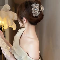 1/2/3pcs Elegant Mesh Flower Rhinestone Hair Clip for Woman Korean Style  Shark Clip Fashion Girl Ponytail Clip Hair Clamp