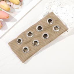 AWAYTR Punk Girl Fabric Hollow Elastic Headbands Metal Rock Personalized Hollow Eyelets Hair Band Casual Sports Grommet Headband