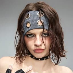 AWAYTR Punk Girl Fabric Hollow Elastic Headbands Metal Rock Personalized Hollow Eyelets Hair Band Casual Sports Grommet Headband