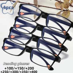 Anti-blue Light Reading Glasses Thick Black Framed Glasses Portable Presbyopia Eyeglass +1.0~+4.0 Eyewear 4pcs