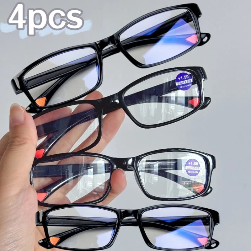 Anti-blue Light Reading Glasses Thick Black Framed Glasses Portable Presbyopia Eyeglass +1.0~+4.0 Eyewear 4pcs