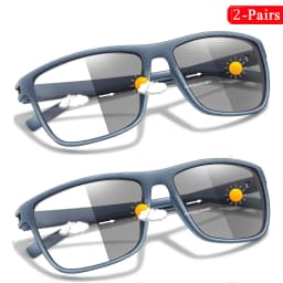 2 Pairs Classic Photochromic Reading Anti-Blue Light Glasses Rectangular Presbyopic Eyewear for Grandparents +150 +200 +300