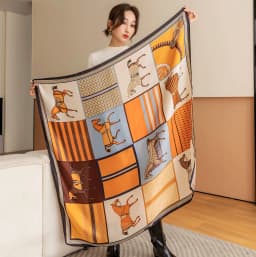 Luxury Horse Print Square Scarf Vintage Imitation Silk Shawl Scarf Women Windproof Outdoor Head Wrap 110*110cm