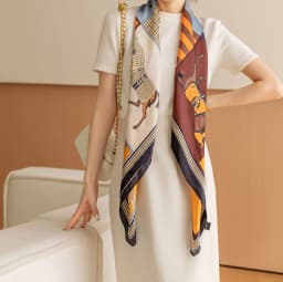Luxury Horse Print Square Scarf Vintage Imitation Silk Shawl Scarf Women Windproof Outdoor Head Wrap 110*110cm