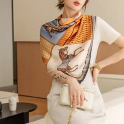 Luxury Horse Print Square Scarf Vintage Imitation Silk Shawl Scarf Women Windproof Outdoor Head Wrap 110*110cm