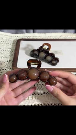 Vintage Beaded Hair Claw Clip Bubble Ball Gradient for Women Elegant Brown 11CM Large Acrylic Hair Claws French Hair Accessories