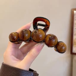 Vintage Beaded Hair Claw Clip Bubble Ball Gradient for Women Elegant Brown 11CM Large Acrylic Hair Claws French Hair Accessories