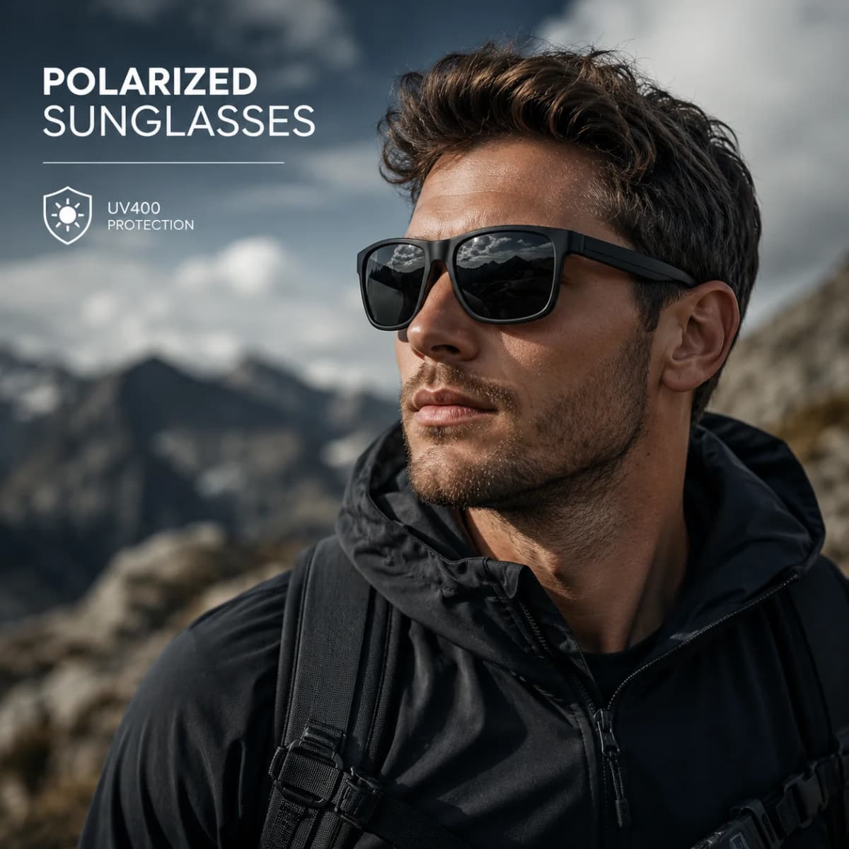 Matte Black Frame Polarized Sunglasses Men Square UV400 Driving Shades Outdoor Sports Sun Glasses