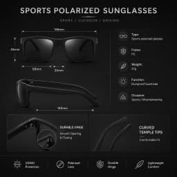 Matte Black Frame Polarized Sunglasses Men Square UV400 Driving Shades Outdoor Sports Sun Glasses