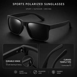 Matte Black Frame Polarized Sunglasses Men Square UV400 Driving Shades Outdoor Sports Sun Glasses