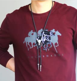 Adjustable Bull Head Five Stars Western Cowboy Bolo Tie Rodeo Dance Necktie Faux Leather Pendant Necklace