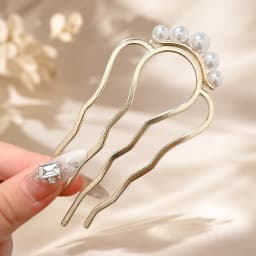 Korean Pearl Hair Fork for Women Alloy Rhinestone U Shaped Hair Pin French Twist Bun Holder Wedding Bridal Hair Accessories Gift