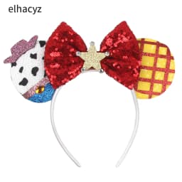 Cartoon Mouse Ear Headband Sequins Bow Hairband Space Astronaut Cowboy Party Hair Accessory for Women Cosplay Costume Headwear