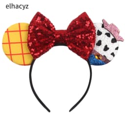 Cartoon Mouse Ear Headband Sequins Bow Hairband Space Astronaut Cowboy Party Hair Accessory for Women Cosplay Costume Headwear