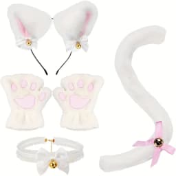5Pcs Sets Cat Paw Gloves Winter Cute Cartoon Girl Open Finger Gloves Bell Headband Fox Cat Ear Headwear