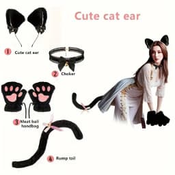 5Pcs Sets Cat Paw Gloves Winter Cute Cartoon Girl Open Finger Gloves Bell Headband Fox Cat Ear Headwear
