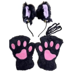 5Pcs Sets Cat Paw Gloves Winter Cute Cartoon Girl Open Finger Gloves Bell Headband Fox Cat Ear Headwear