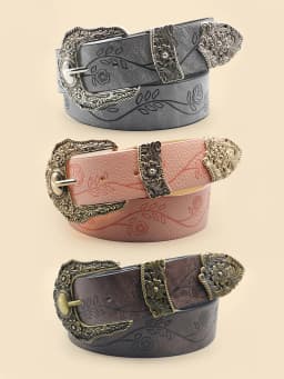 Western Style Printed Solid Color Pu Belt Buckle, Retro Casual Women's Belt, Classic Jeans Decorative Belt