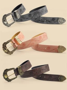 Western Style Printed Solid Color Pu Belt Buckle, Retro Casual Women's Belt, Classic Jeans Decorative Belt