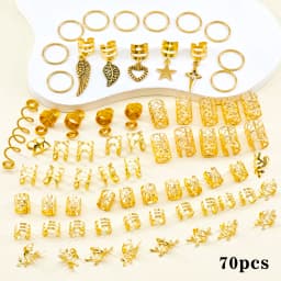 70Pcs Alloy Mixed Style Hair Ring Set Of Hair Accessories DIY Dreadlock Boho Style For Women Music festival party(Valentine'Day)