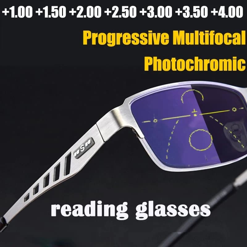 2025 Adjustment Photochromic Multifocal Reading Glasses Men Progressive Anti-Blue Ray Business Spectacles Half-Frame +1.0-3.5