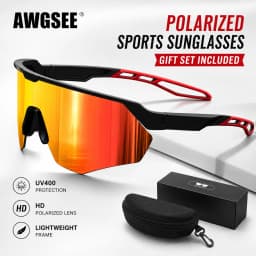 Polarized Sports Sunglasses for Men Women UV400 Semi-Rimless Shield Lens Cycling Driving Running Outdoor Glasses with Case