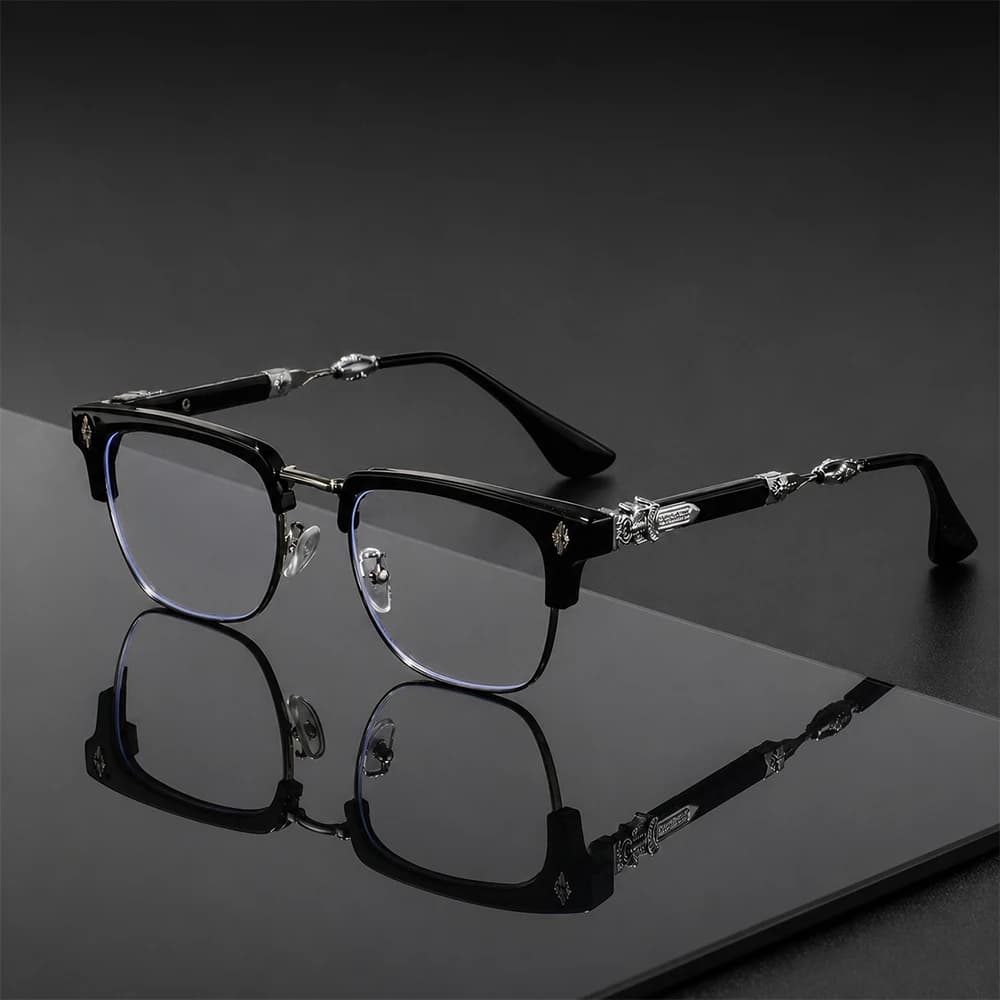 Vintage Cross Carving Glasses Men Women Luxury Half Frame Anti Blue Light Eyeglasses Retro Square Computer Eyewear
