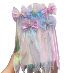 Toddler Girl Mermaid Headwear Children Princess Bow Hairpin Girls' Floating Yarn Braided Hair Clip Mermaid Maiden Hair Accessory