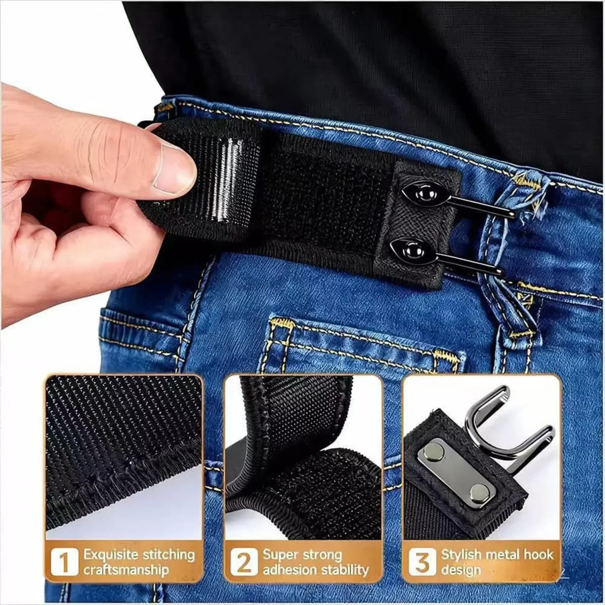Adjustable Elastic Belt Buckle with Metal Hook No-Buckle Stretch Waist Extender for Men Women Portable Lazy Waistband Tool