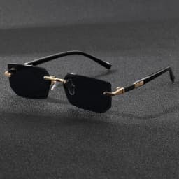 Rimless Rectangle Sunglasses for Men Women UV400 Polarized Metal Frame Small Square Fashion Shades Summer Travel Driving