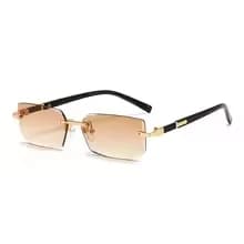 Rimless Rectangle Sunglasses for Men Women UV400 Polarized Metal Frame Small Square Fashion Shades Summer Travel Driving