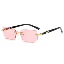 Rimless Rectangle Sunglasses for Men Women UV400 Polarized Metal Frame Small Square Fashion Shades Summer Travel Driving