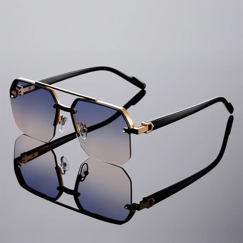 Fashion Square Semi-rimless Sunglasses Men Fashion Vintage Gradient Casual Shades Luxury Brand Design Outdoor Sun Glasses