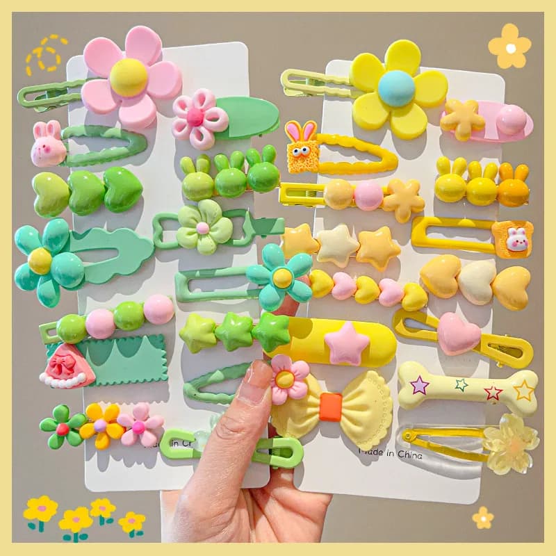 14-8Pcs/Set Candy Color Cartoon Bowknot Flower Hair Clips Baby Girls Yellow Pink Hairpin Barrettes Headwear Kid Hair Accessories